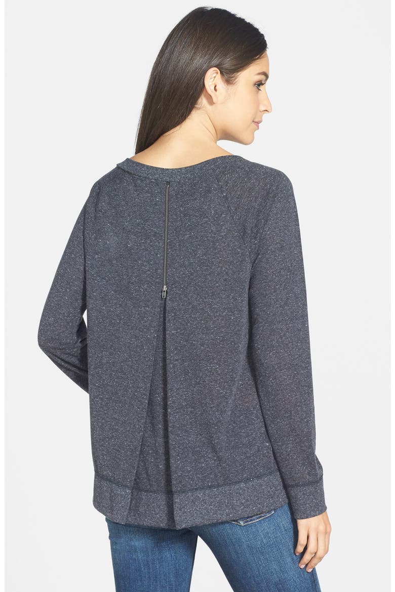 Zip Back V-Neck Sweatshirt, Alternate, color, HEATHER CHARCOAL