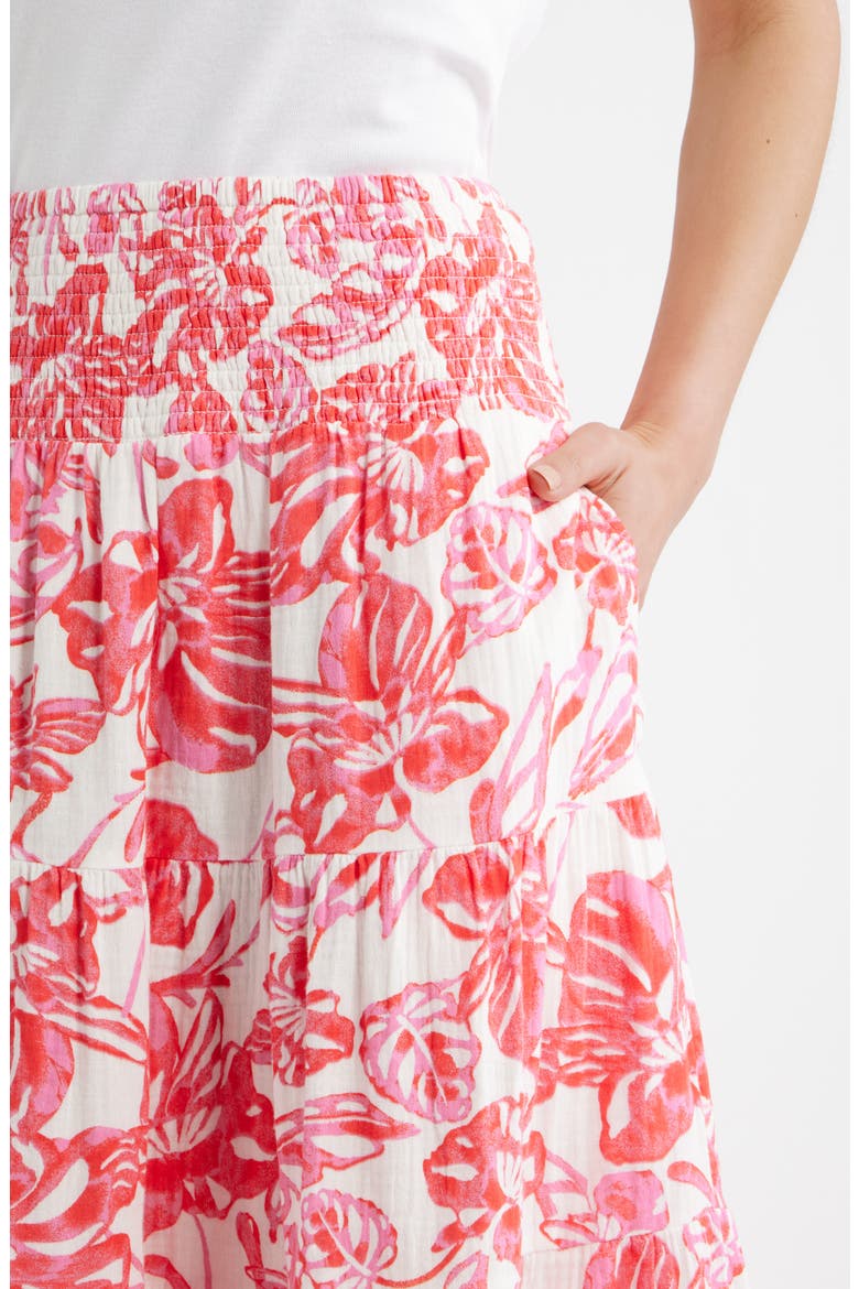 Tiered Cotton Gauze Midi Skirt, Alternate, color, IVORY- PINK ELLIE BLOSSOM
