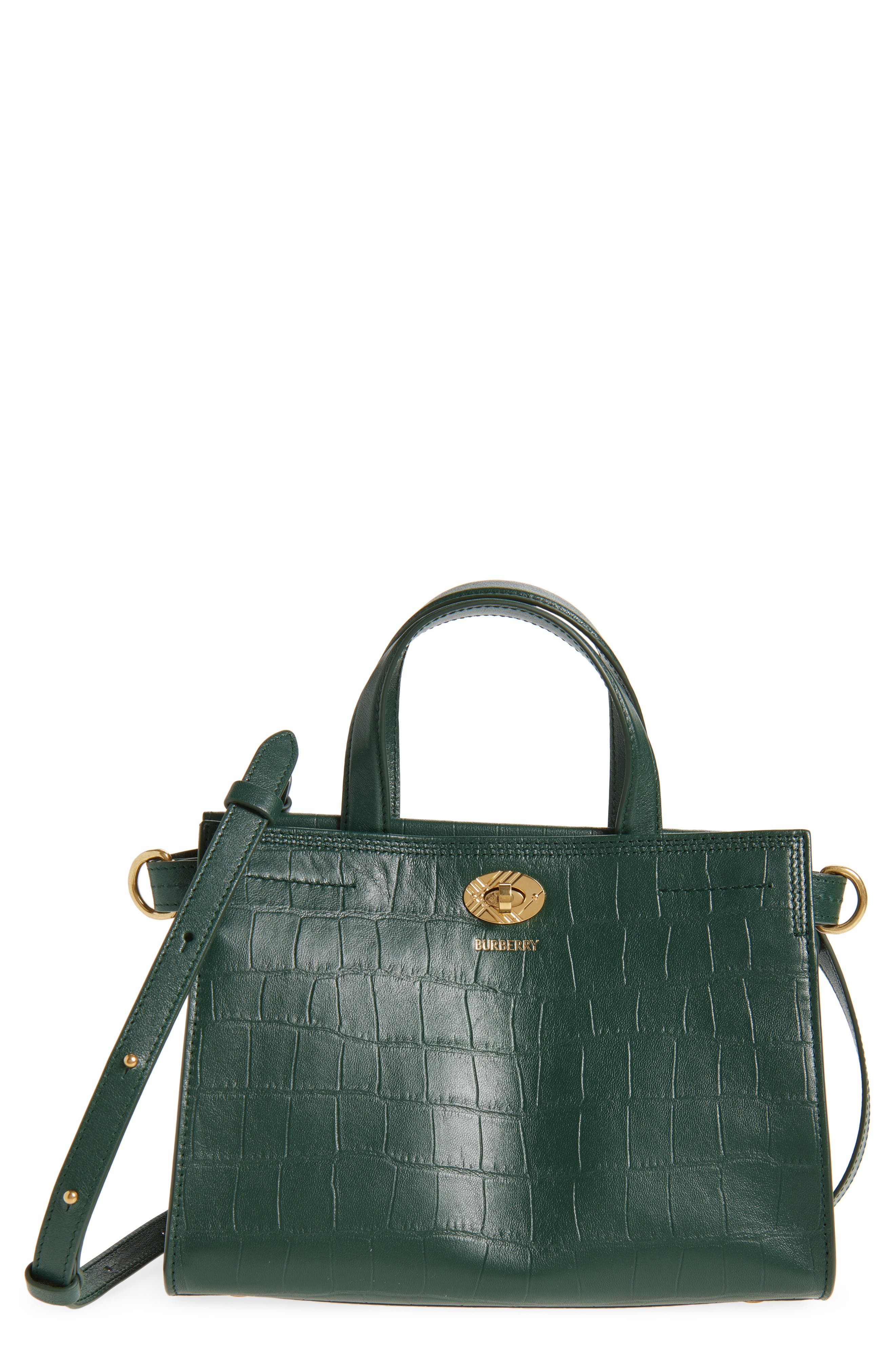 Burberry Mini Cotswolds Croc Embossed Leather Tote, Main, color, Ivy