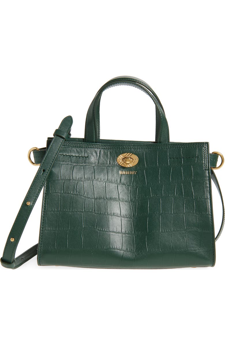 Burberry Mini Cotswolds Croc Embossed Leather Tote, Main, color, Ivy
