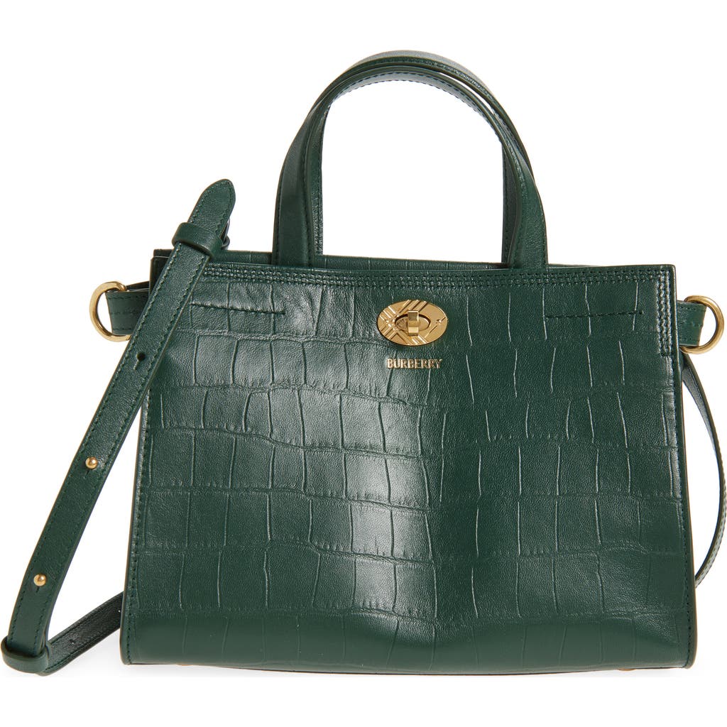 Burberry Mini Cotswolds Croc Embossed Leather Tote In Green