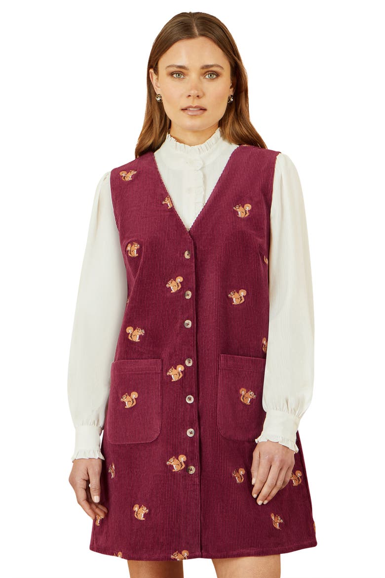 V-Neck Cord Pinafore Dress, Alternate, color, Burgundy