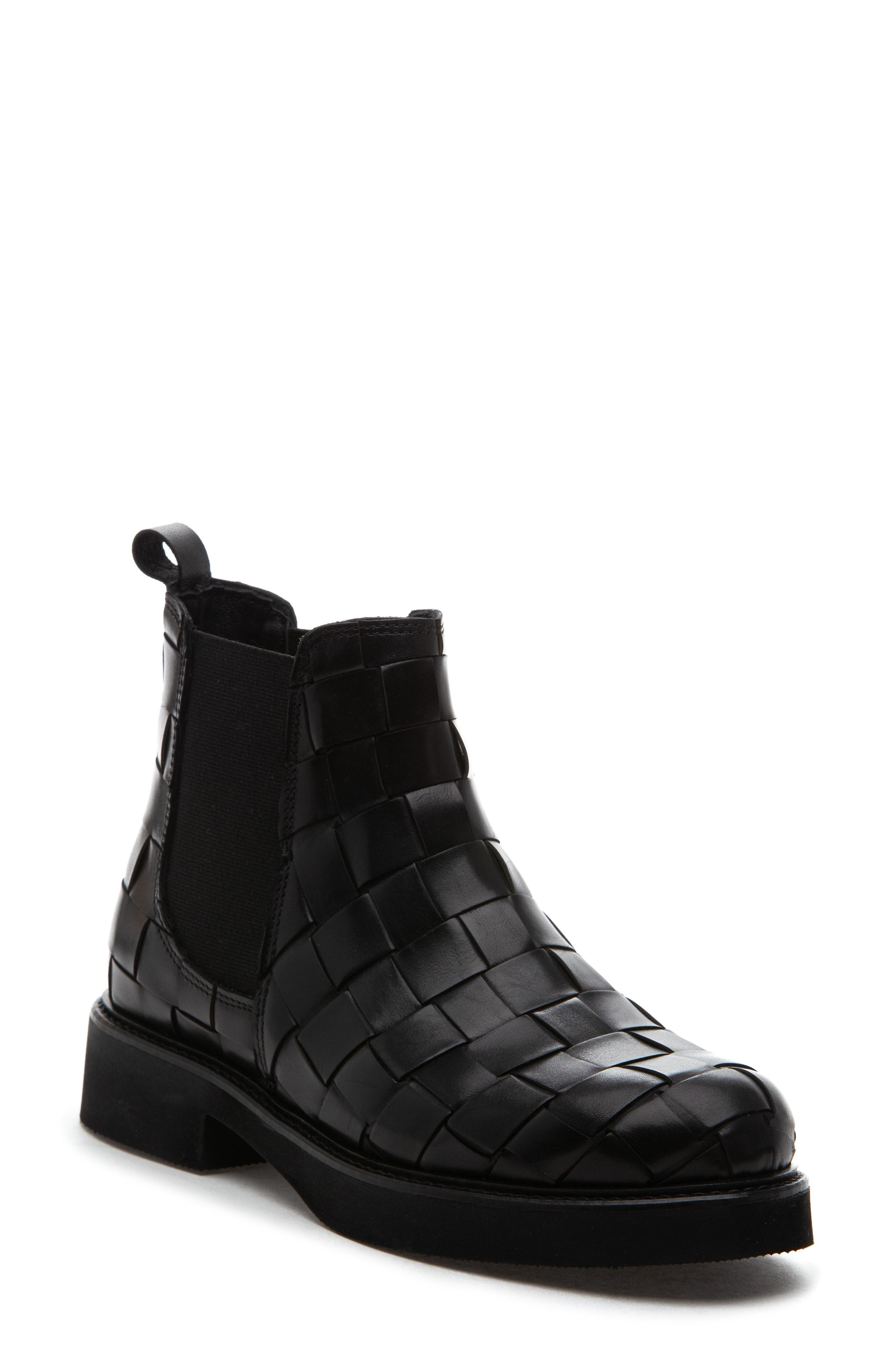 275 Central Nadia Woven Leather Booth, Main, color, Black