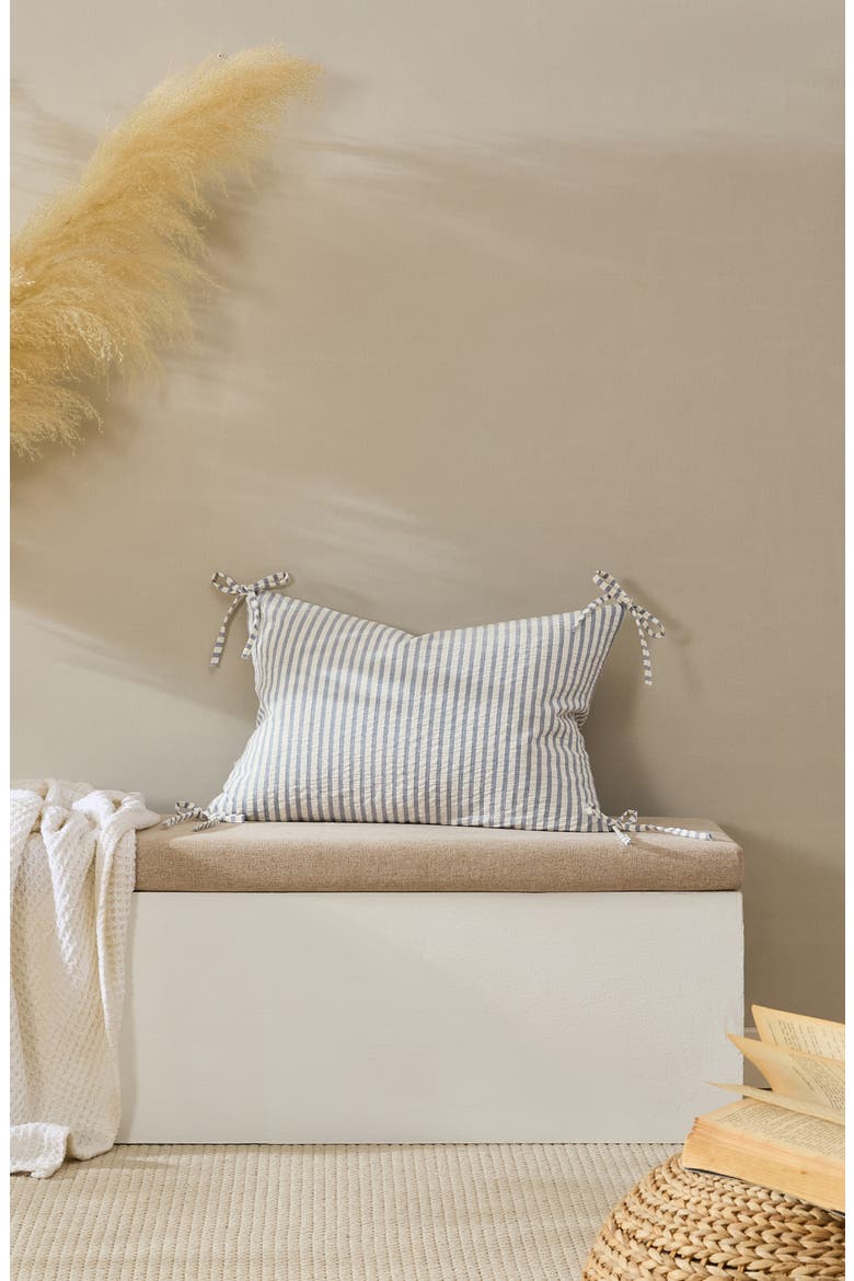 Seersucker Bow Pillow, Alternate, color, BLUE/ WHITE