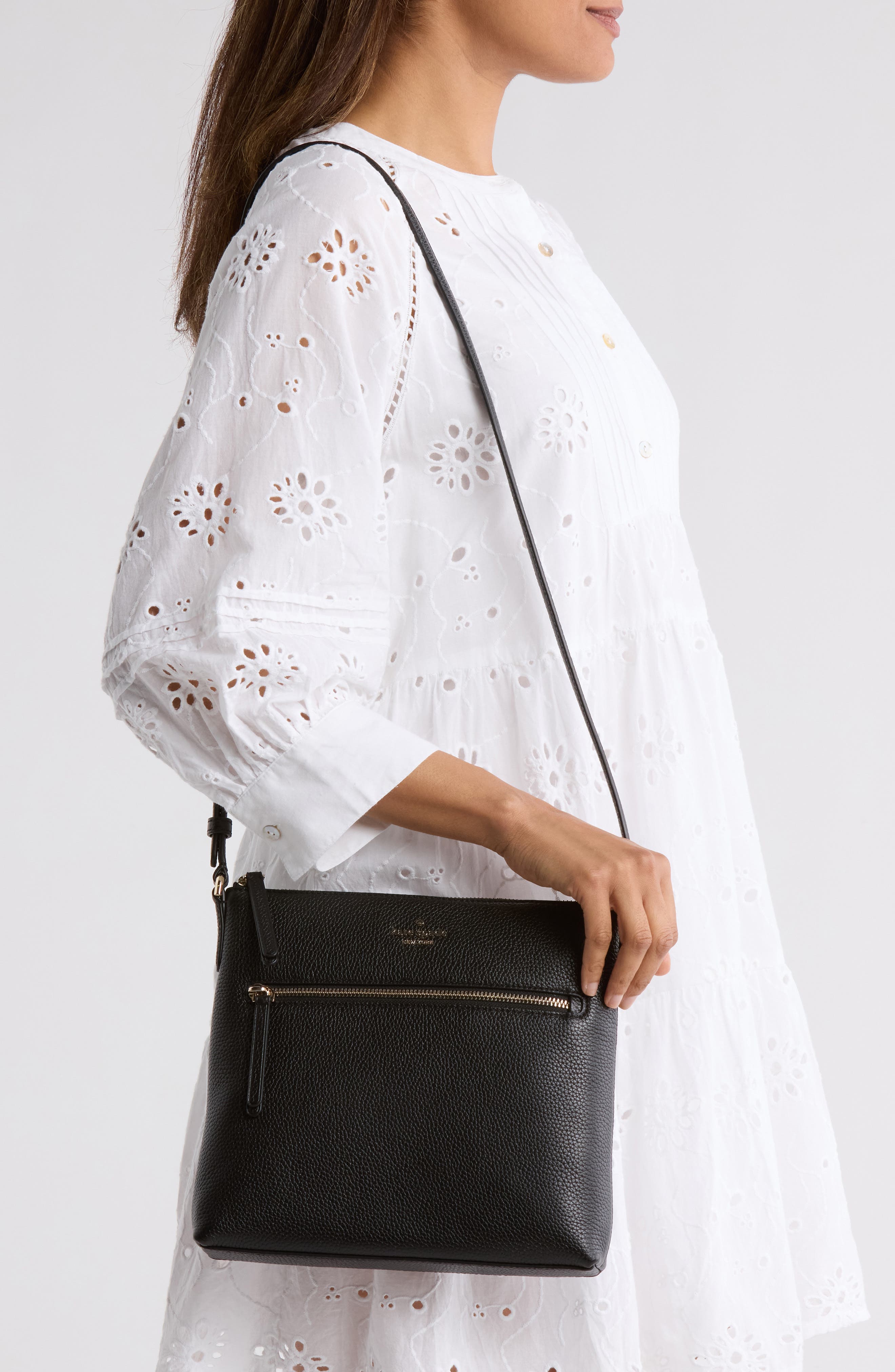 Kate Spade New York jackson top zip leather crossbody bag, Alternate, color, Black/Black