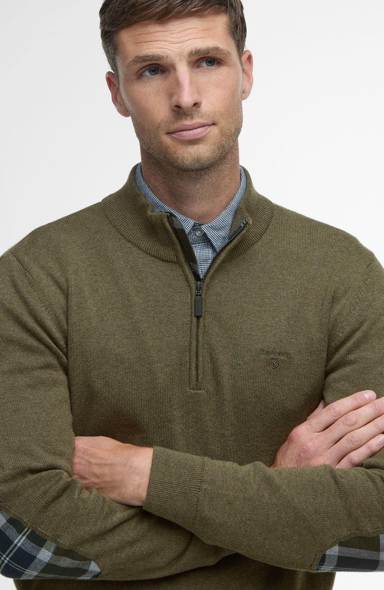 Barbour Avoch Mock Neck Cotton Half Zip Sweater, Alternate, color, Olive Marl