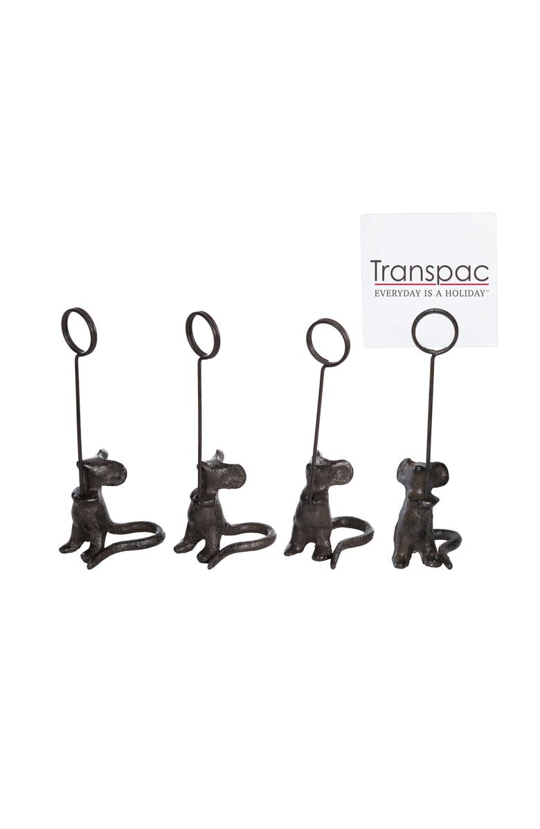 Transpac Iron Mouse Place Card Holder Set of 4 Metallic for Display and Entertaining, Main, color, Brown