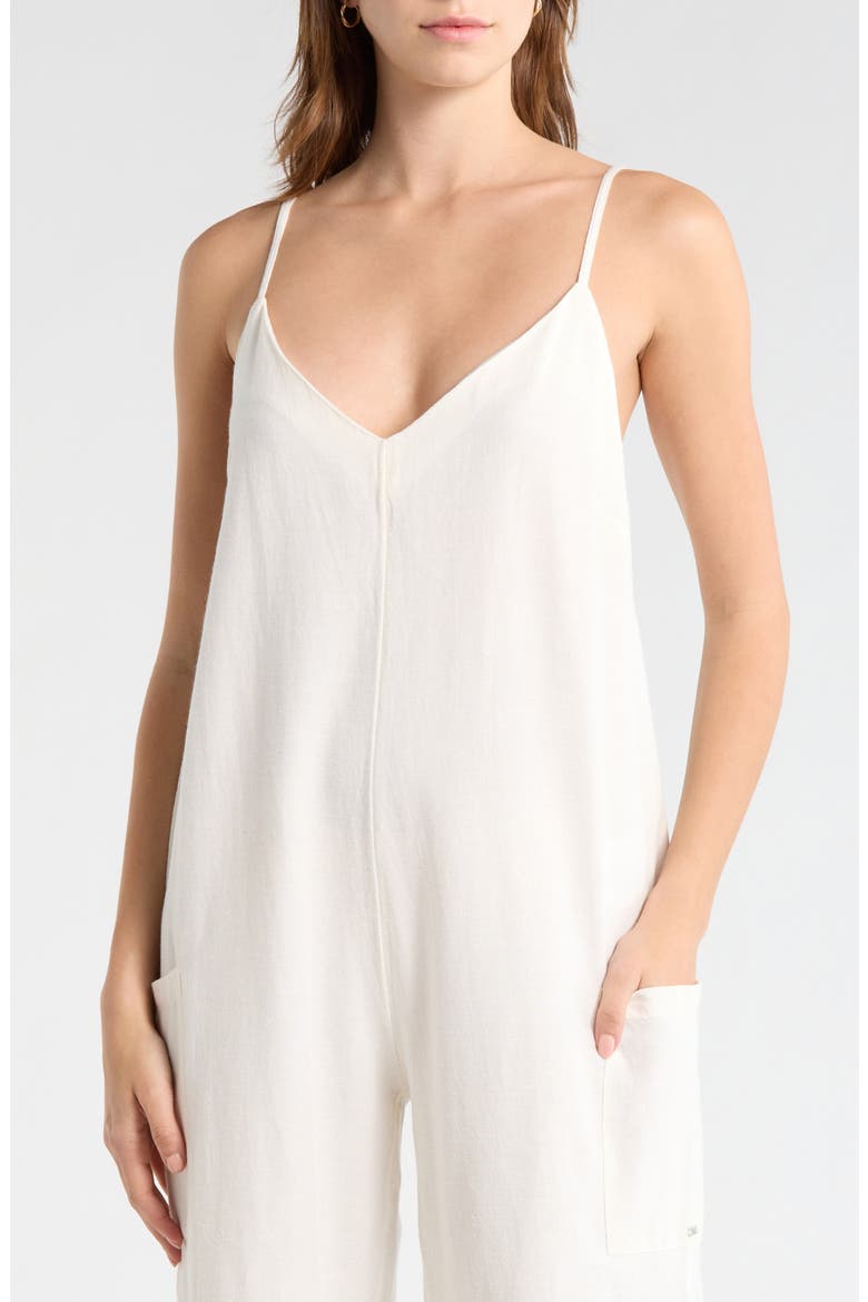 Day to Day Cotton & Linen Blend Romper, Alternate, color, SALT CRYSTAL