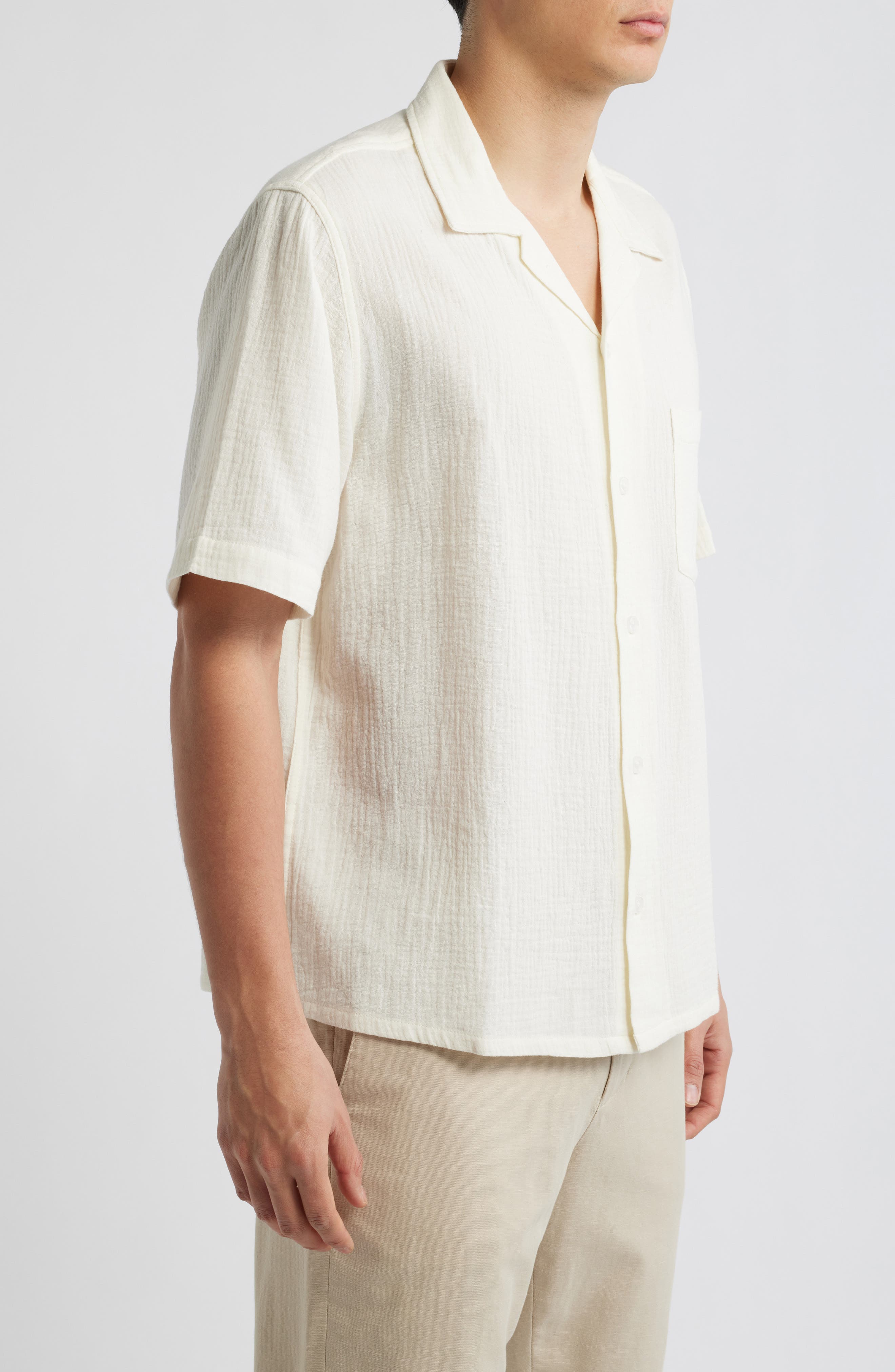 Double Cloth Short Sleeve Button-Up Shirt - image 2