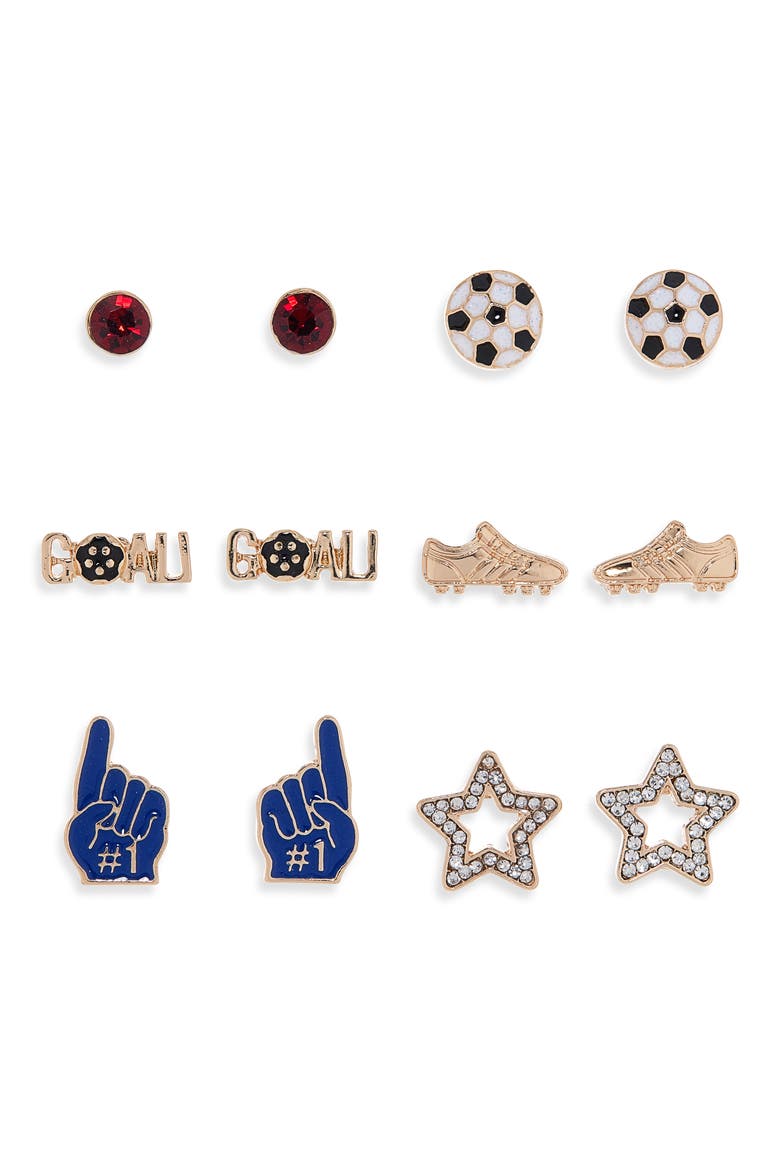 6-Pack Stud Earrings, Main, color, BLUE MULTI- GOLD