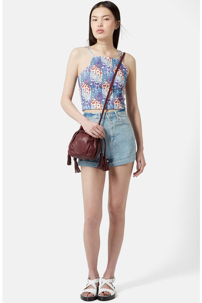 Patchwork Floral Print Crop Top, Alternate, color, BLUE MULTI
