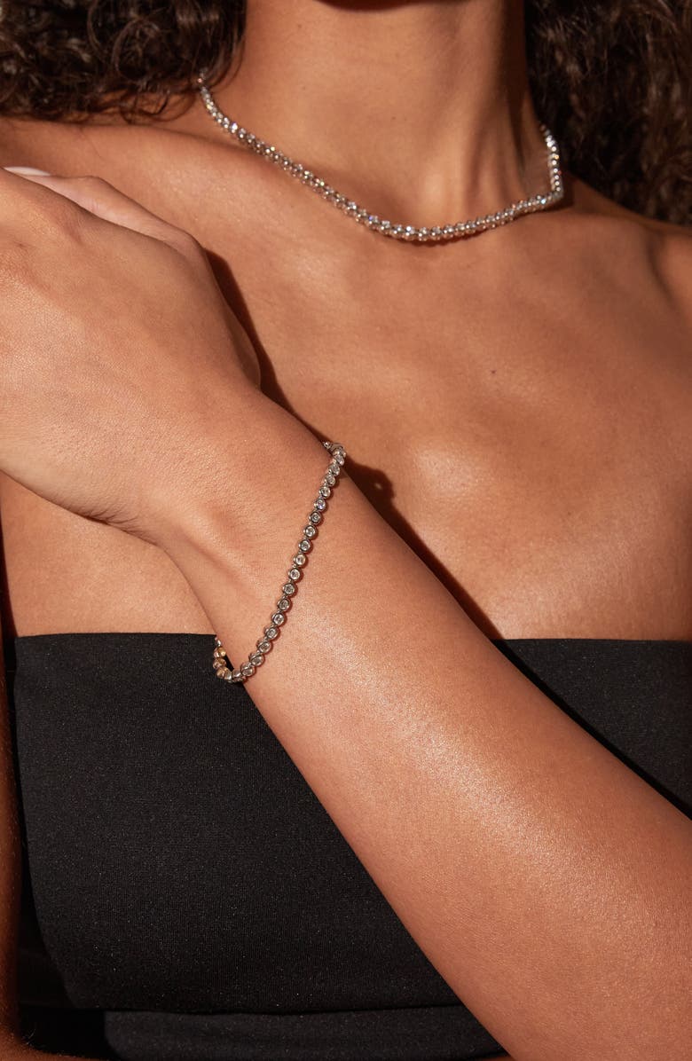 Aurate New York Lab Grown White Sapphire Bezel Tennis Bracelet, Alternate, color, White Vermeil