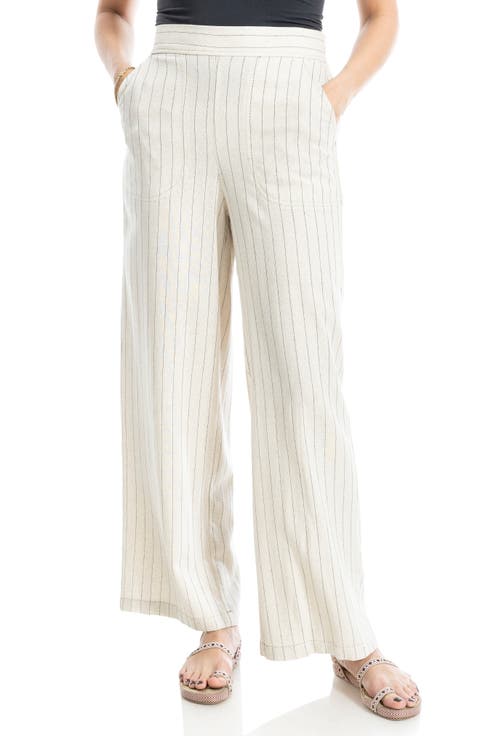 Stripe Linen & Cotton Wide Leg Pants