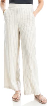 MAX STUDIO Stripe Linen & Cotton Wide Leg Pants