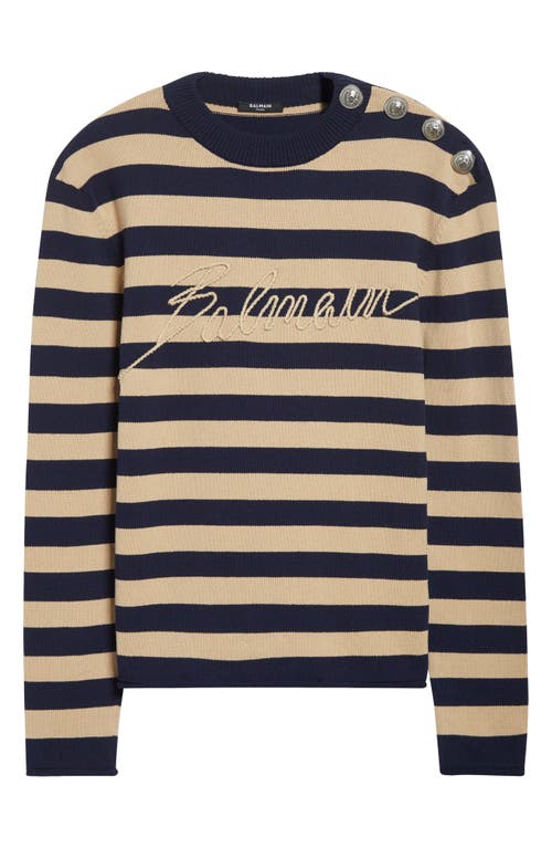 Balmain Embroidered Logo Cotton Sweater In Neutral