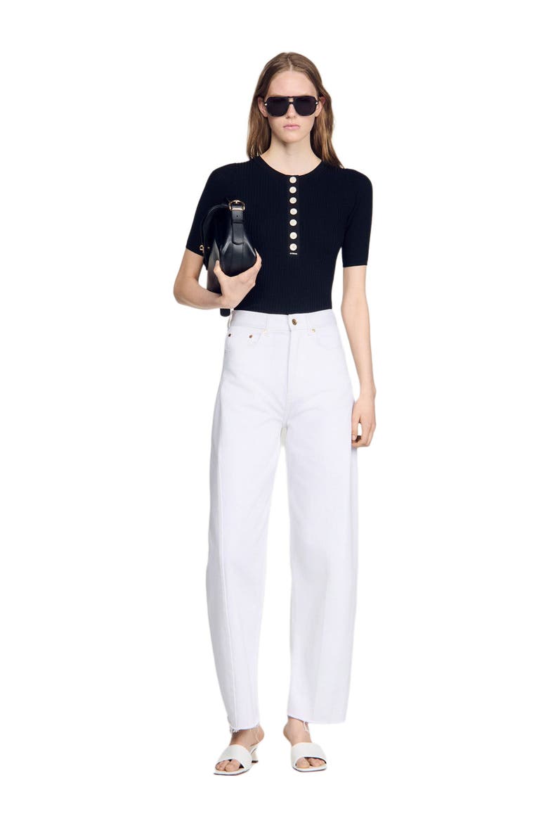 Sweater with ribbed button placket, Alternate, color, Black