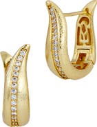SAVVY CIE JEWELS Brushed Textured CZ Pavé Hoop Earrings