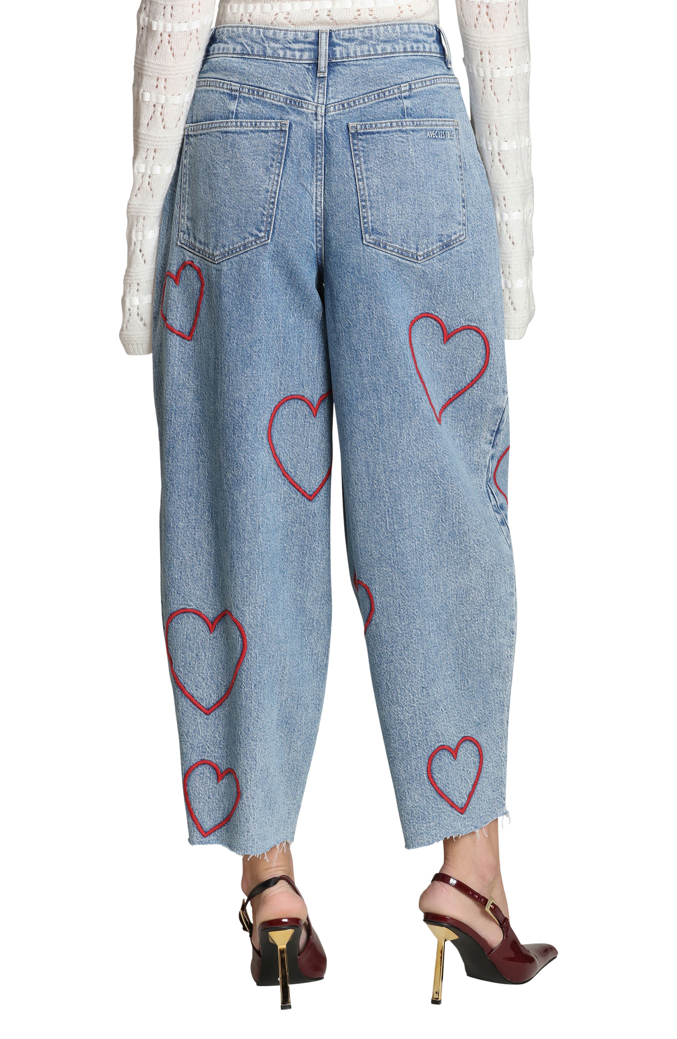 Heart Embroidered Barrel Jeans - image 2
