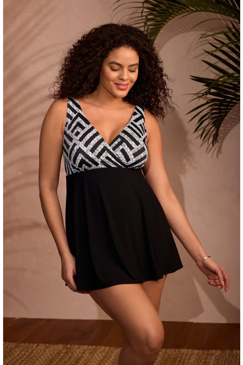 Crossover Plunge Long Torso Swim Dress, Alternate, color, Amazing