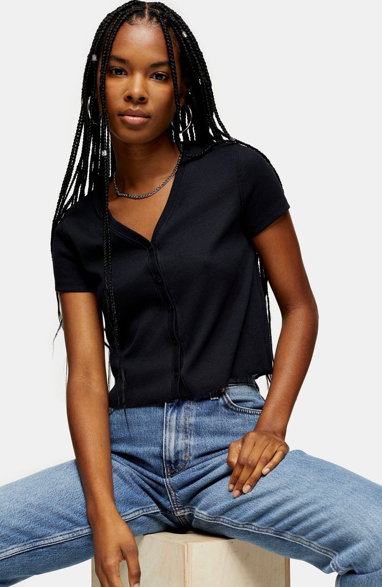 Topshop Button-Up Ribbed Tee, Alternate, color, 