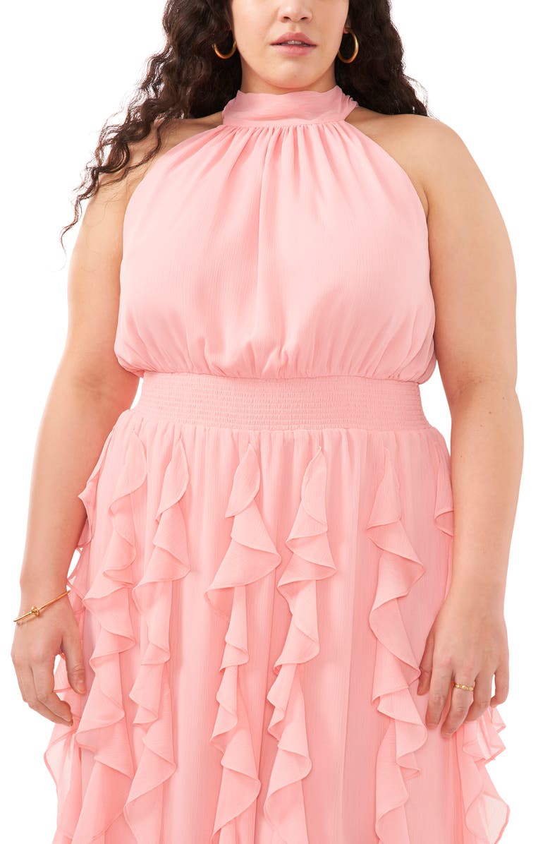 1.STATE Cascading Ruffle Mock Neck Maxi Dress, Alternate, color, 