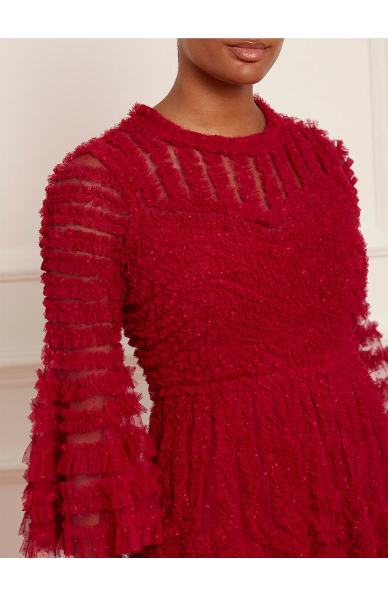 Needle & Thread La Vie En Rose Round Neck Gown, Alternate, color, Deep Red