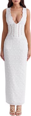 HOUSE OF CB Sophina Embroidered Plunge Neck Bustier Dress