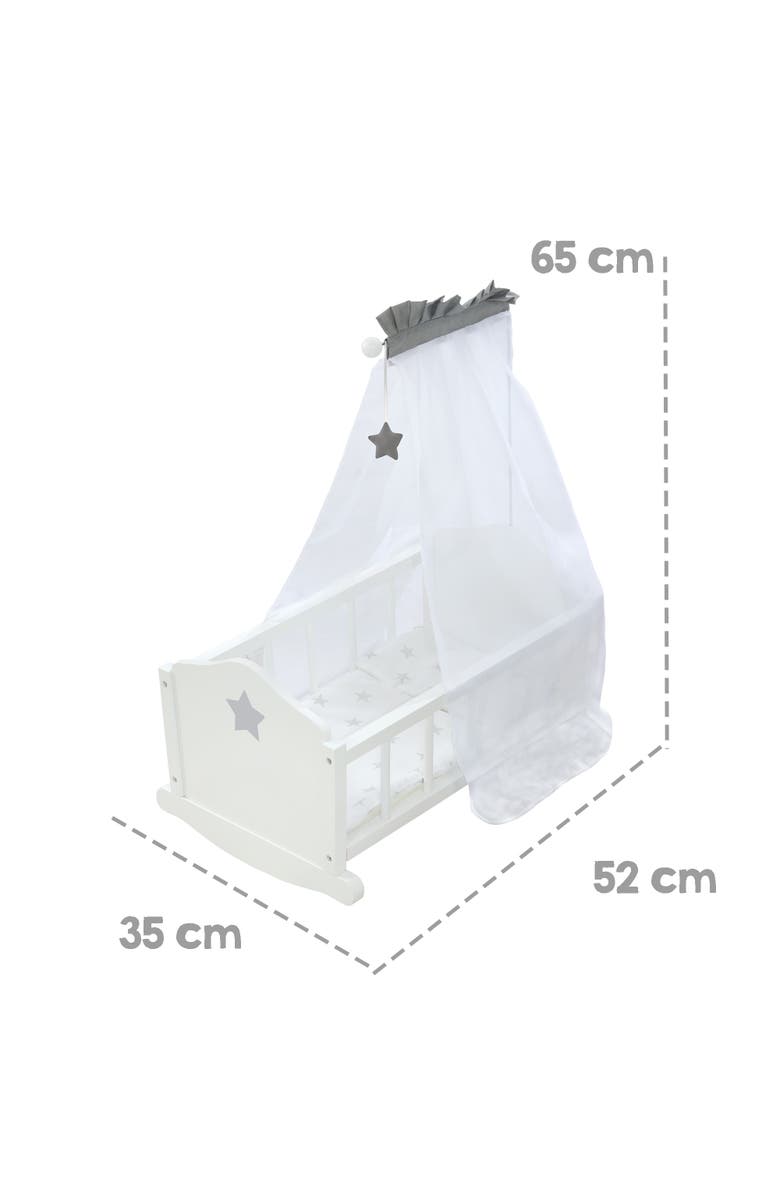 Roba-Kids Roba Doll Cradle Set Stella Star, Gray & White Includes Hanging Mobile, Alternate, color, White