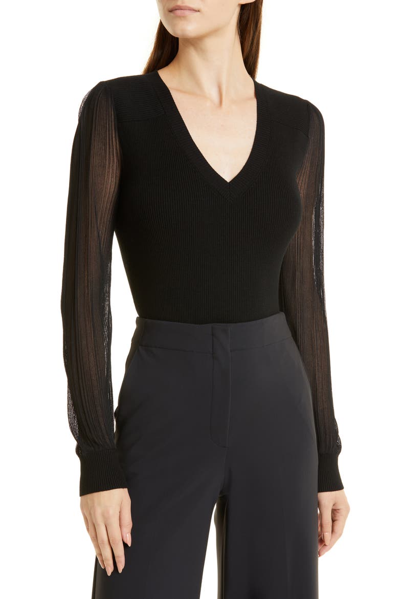 Mixed Yarn V- Neck Sweater, Main, color, BLACK
