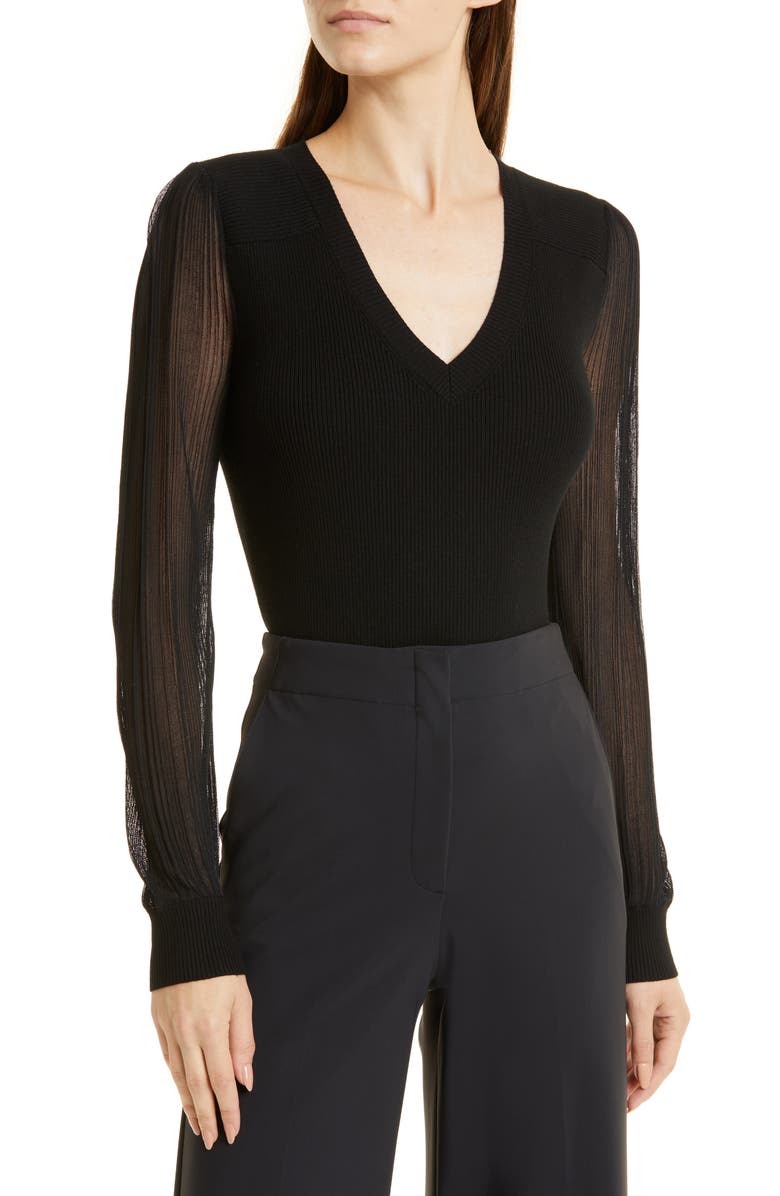 Club Monaco Mixed Yarn V- Neck Sweater, Main, color, 