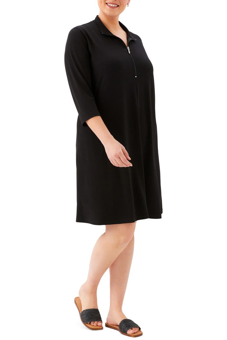 Half Zip Travel Jersey Dress, Alternate, color, BLACK
