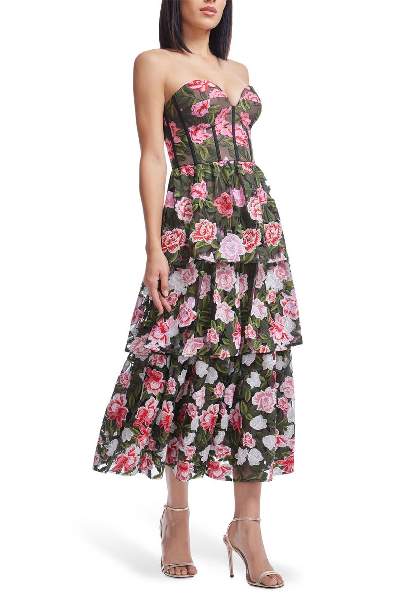 Dress the Population Teigan Floral Embroidered Strapless Cocktail Dress, Alternate, color, Pink Rose Multi