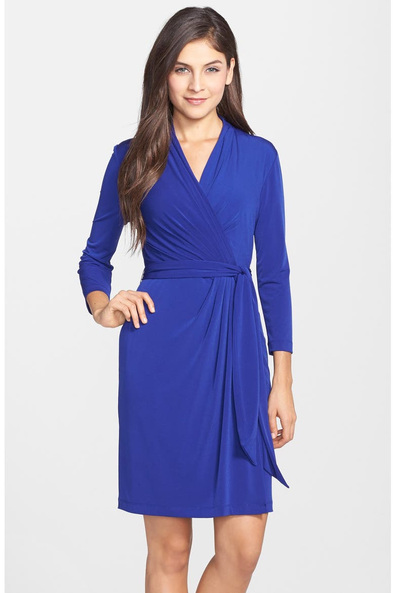 Long Sleeve Faux Wrap Jersey Dress, Main, color, COBALT