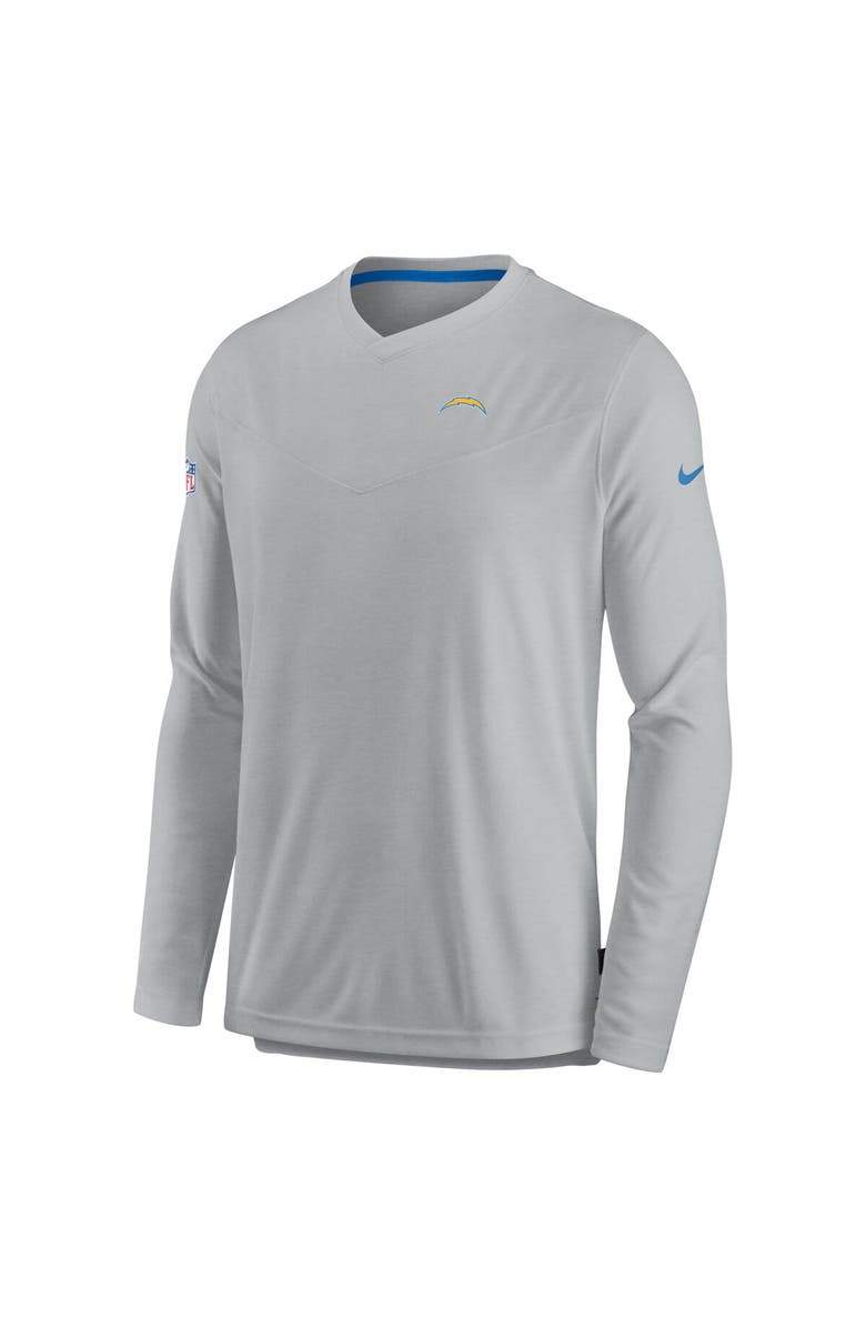 Nike Men's Nike Gray Los Angeles Chargers Sideline Coach Chevron Lock Up Long Sleeve V-Neck Performance T-Shirt, Alternate, color, Gray