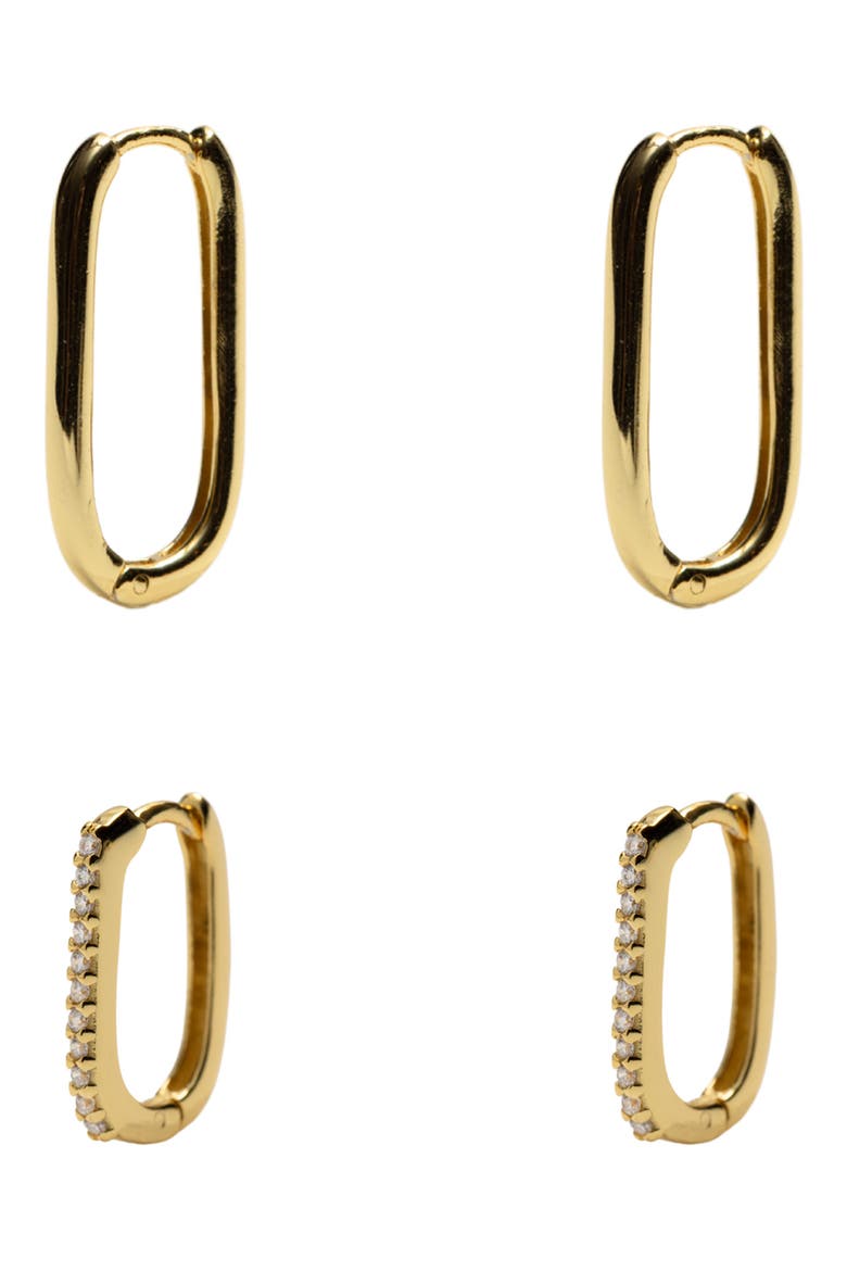 2 Pairs of 18K Gold Plate Sterling Silver Oblong Hoop Earrings, Main, color, GOLD
