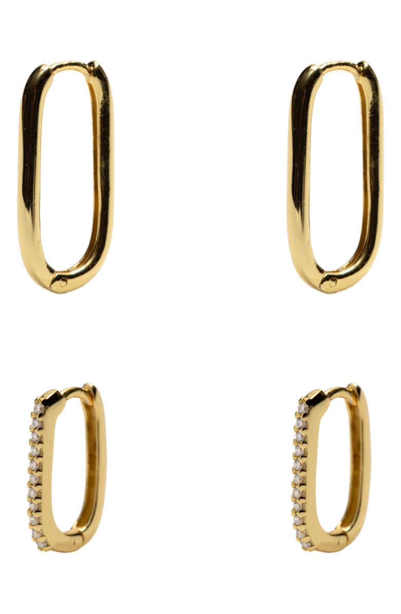 Argento Vivo Sterling Silver 2 Pairs of 18K Gold Plate Sterling Silver Oblong Hoop Earrings, Main, color, Gold