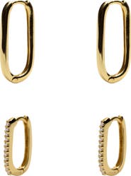Argento Vivo Sterling Silver 2 Pairs of 18K Gold Plate Sterling Silver Oblong Hoop Earrings