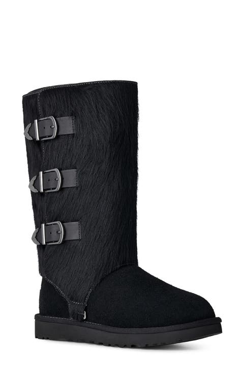 Classic Tall Western Boot with Genuine Calf Hair Trim