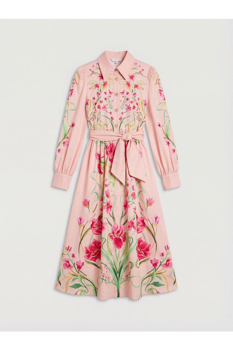 Border Print Organza Shirt Dress, Alternate, color, Blush
