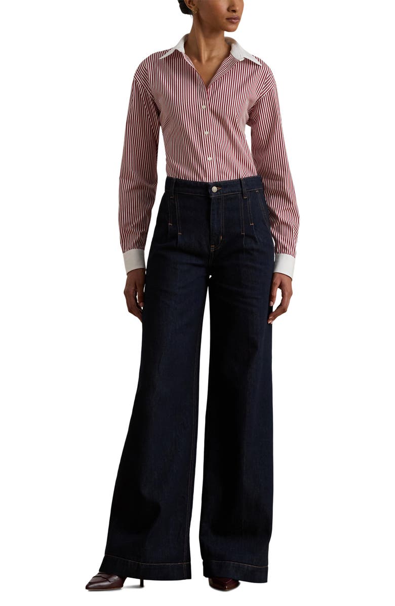 Lauren Ralph Lauren Stripe Long Sleeve Button-Up Shirt, Alternate, color, Burgundy/ White Multi