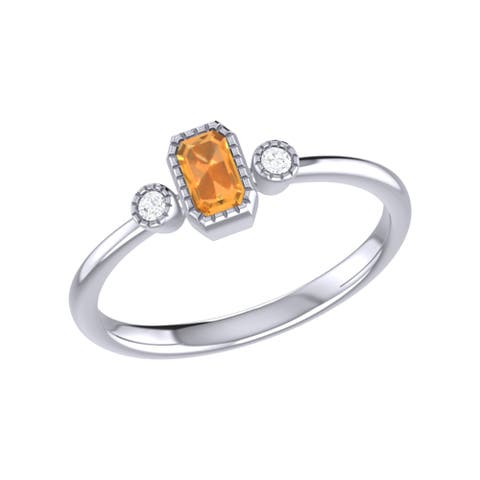 Emerald Cut Citrine & Diamond Birthstone Ring in 14K Gold