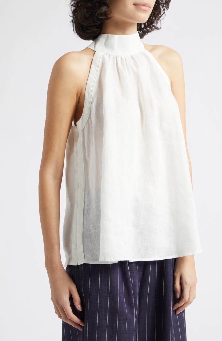 Reiss Andi Sleeveless Linen Mock Neck Top, Alternate, color, Ivory