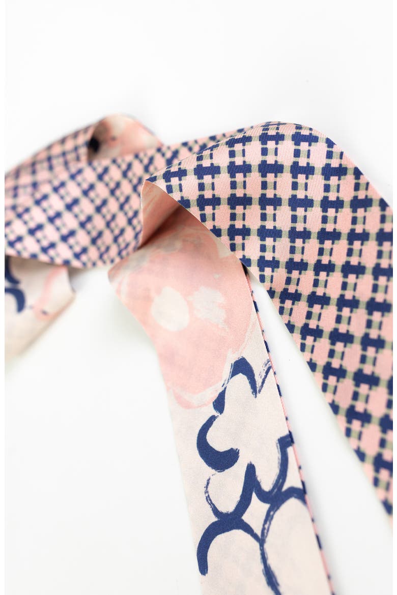 Floral Houndstooth Skinny Silk Scarf, Alternate, color, POWER PINK