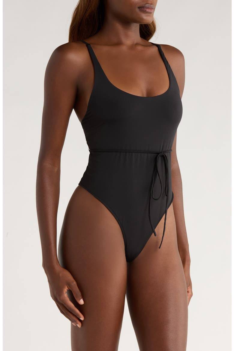 Rena Sleeveless Stretch Nylon Bodysuit, Alternate, color, BLACK