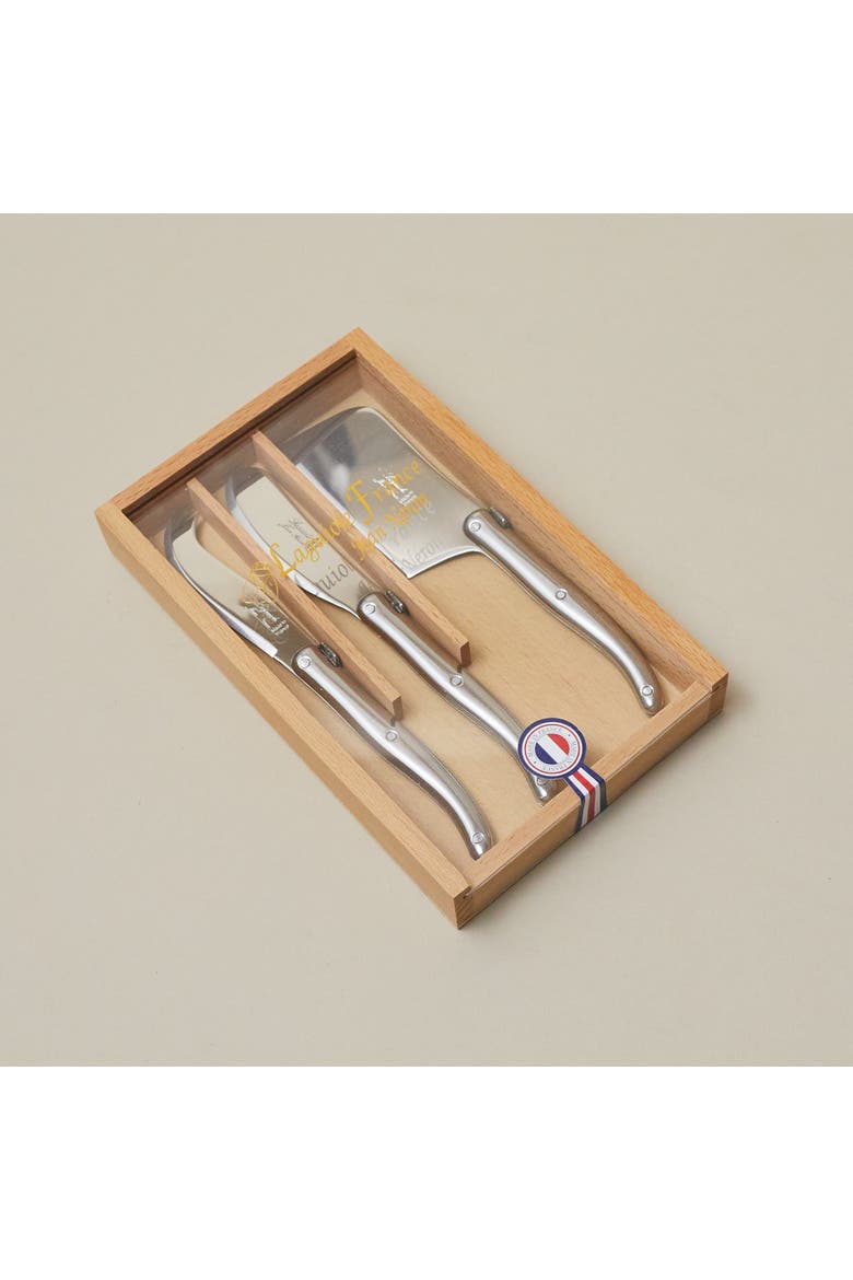 3 Piece Mini Cheese Utensil Set in Wood Box with Acrylic Lid, Alternate, color, Stainless Steel