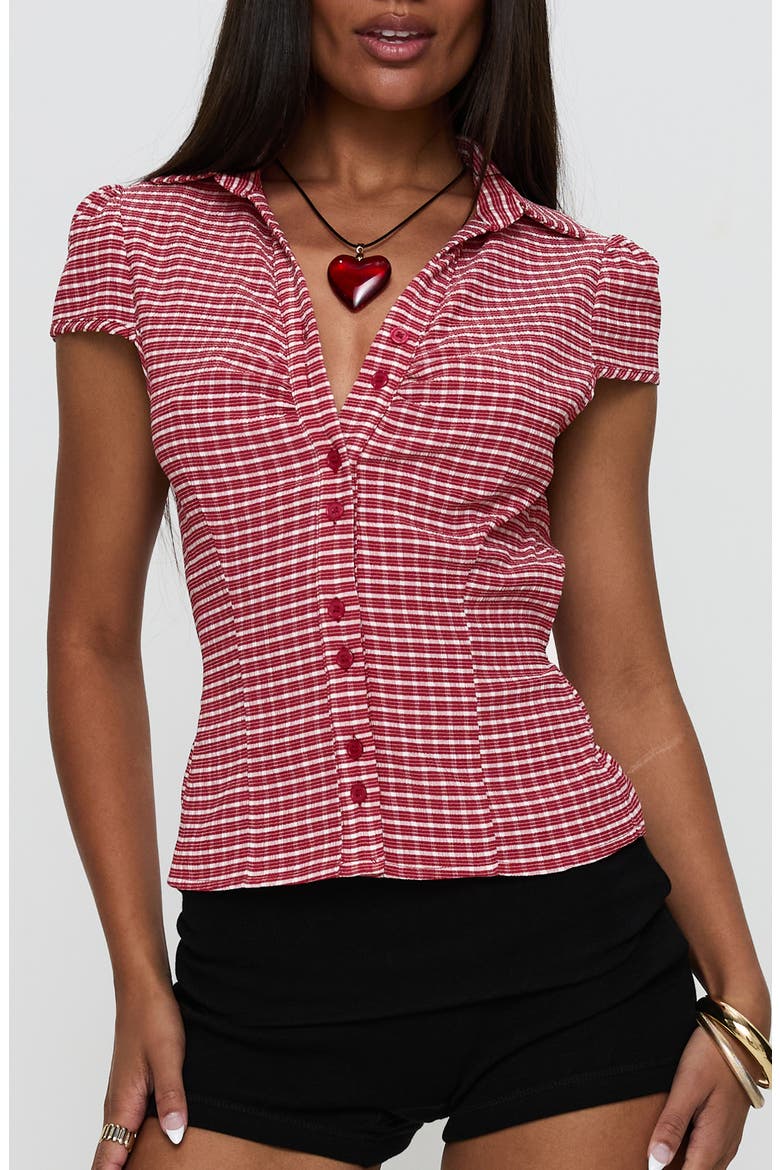 Arianwyn Gingham Button-Up Shirt, Main, color, RED CHECK