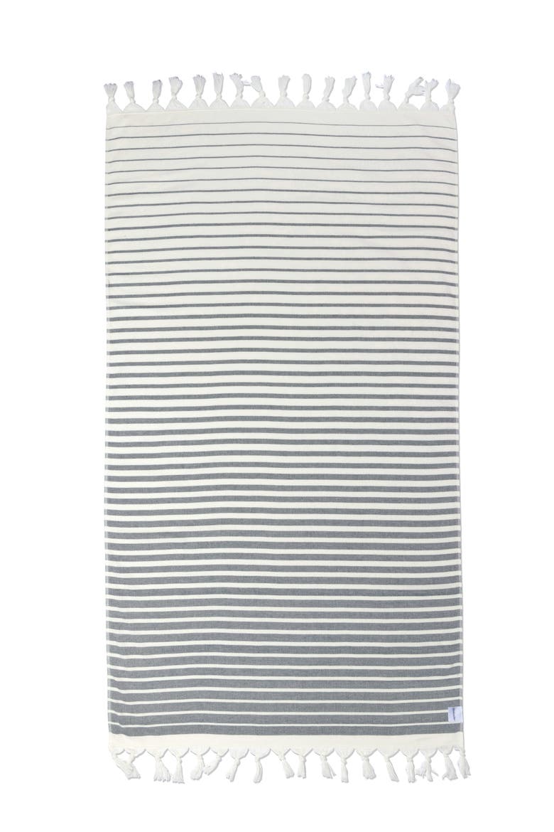 Gradient Striped Organic Turkish Towel with Soft Terry Cloth Back, Main, color, Dark Grey