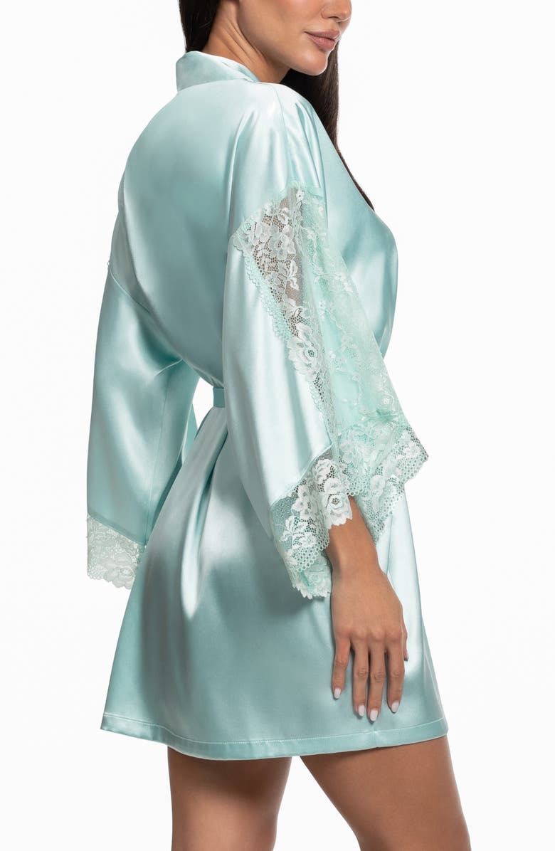 In Bloom by Jonquil Lillie Lace Trim Satin Wrap, Alternate, color, Pale Turquoise