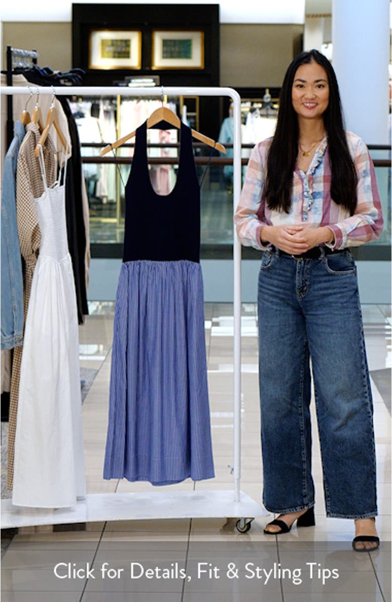 Piper Mixed Media Midi Halter Dress, sales video thumbnail