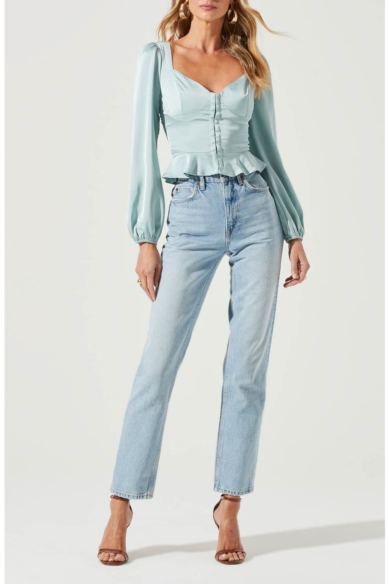 the Label Satin Peplum Top, Alternate, color, SAGE